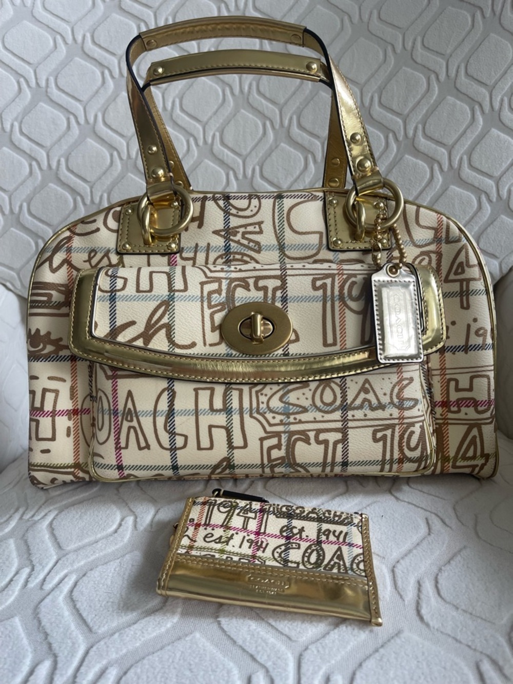 Coach Y2K gold-trim Signature Canvas Satchel